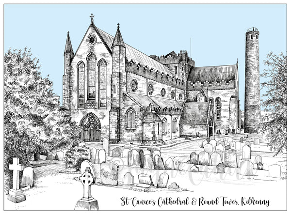 Limited edition print of St Canice's Cathedral & Round Tower, Kilkenny by Scottish/Irish artist Jayne Cahill