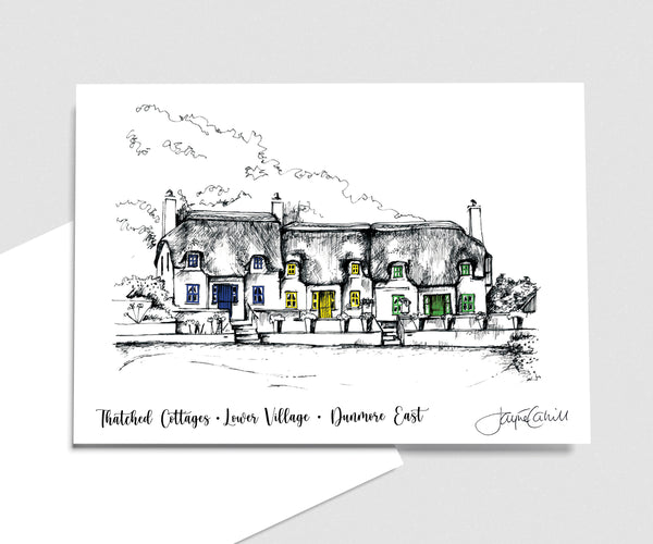 Thatched Cottages, Dunmore East Art Card